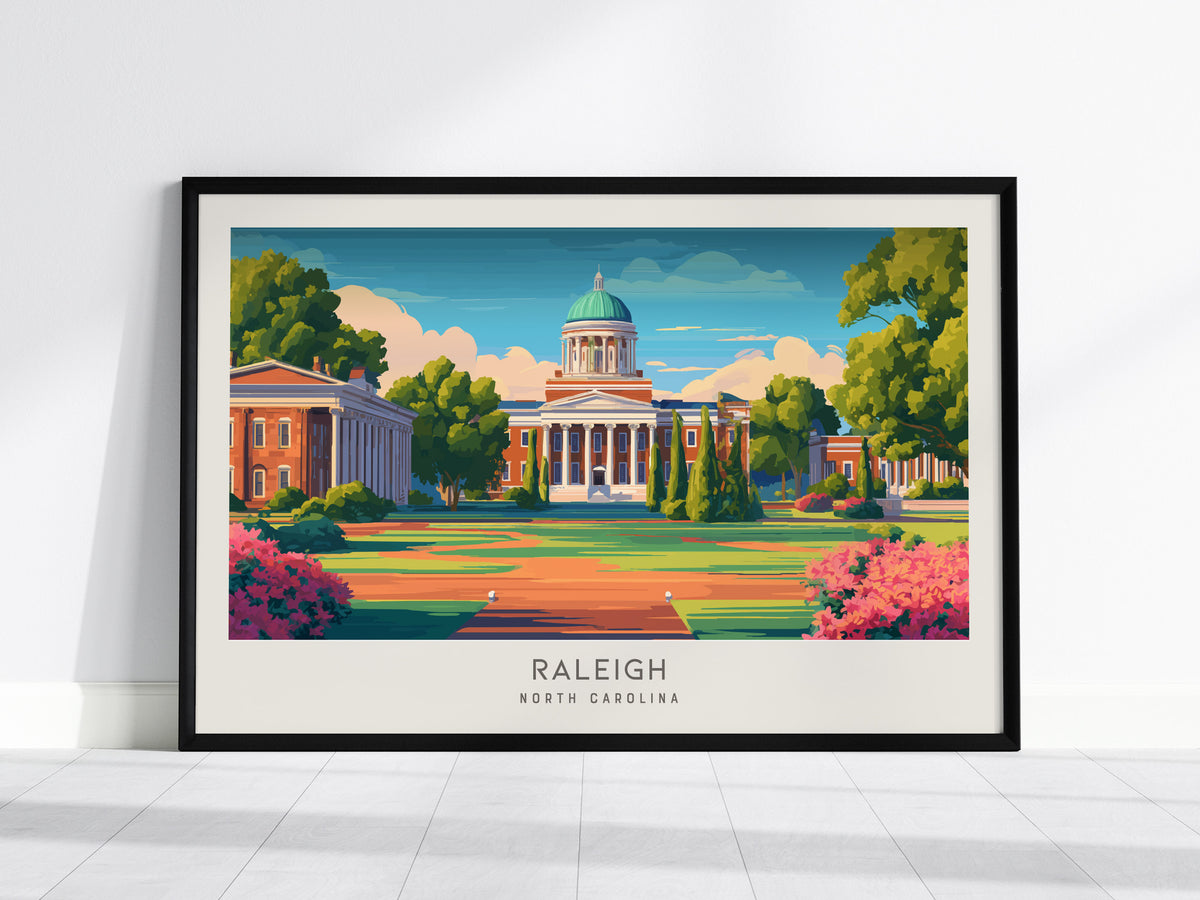 Raleigh Landscape Matte Border Poster | North Carolina Travel Wall Art — framed wall art, 24x36 in