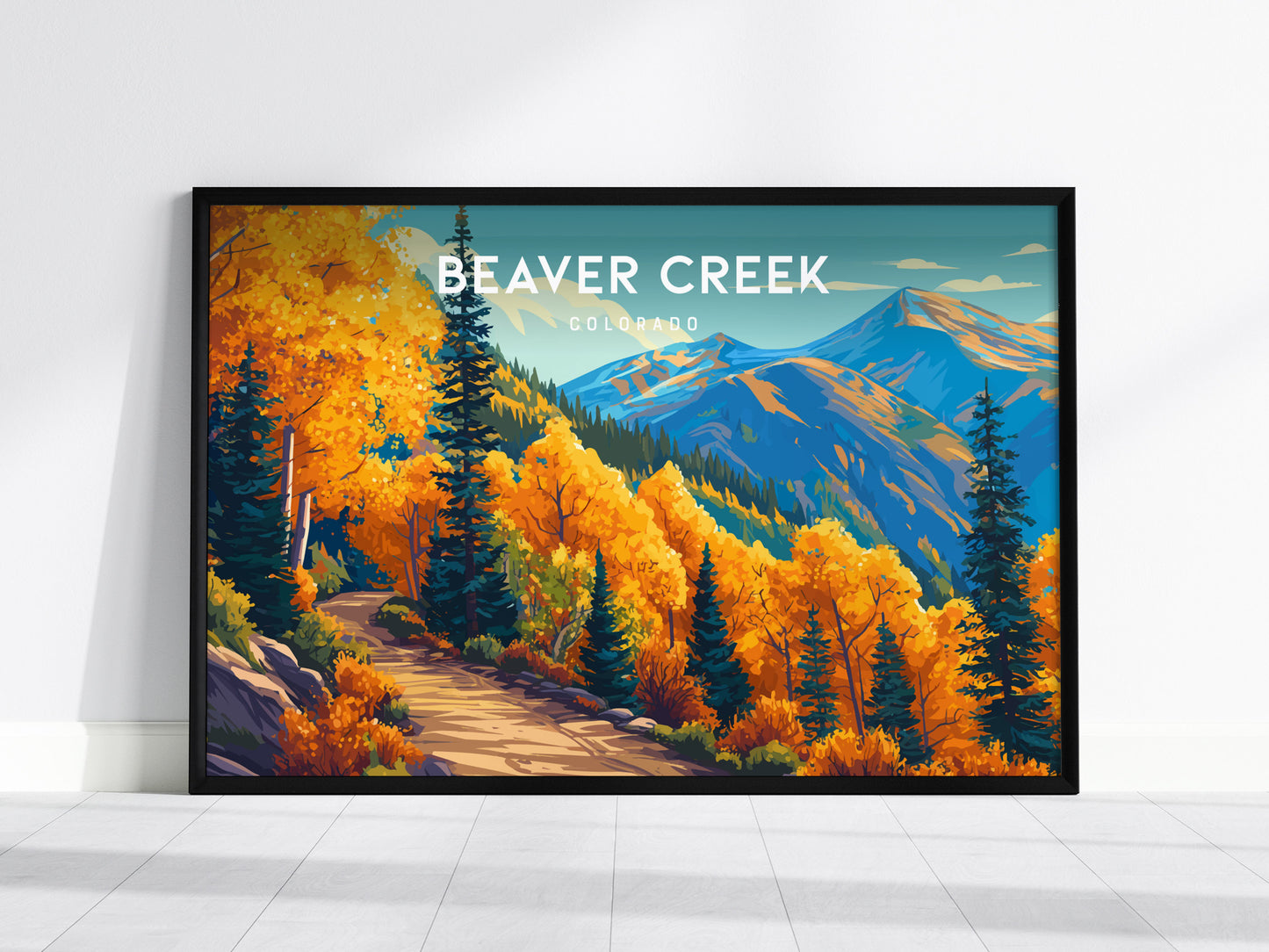 Beaver Creek, Colorado Landscape Poster | Snowy Slopes & Lodge Vacation Wall Art — framed wall art, 24x36 in