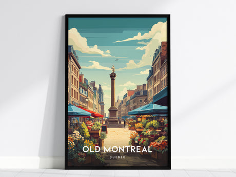 Old Montreal, Quebec Poster | Historic Cobblestone & Cathedral Travel Wall Art — framed wall art, 24x36 in