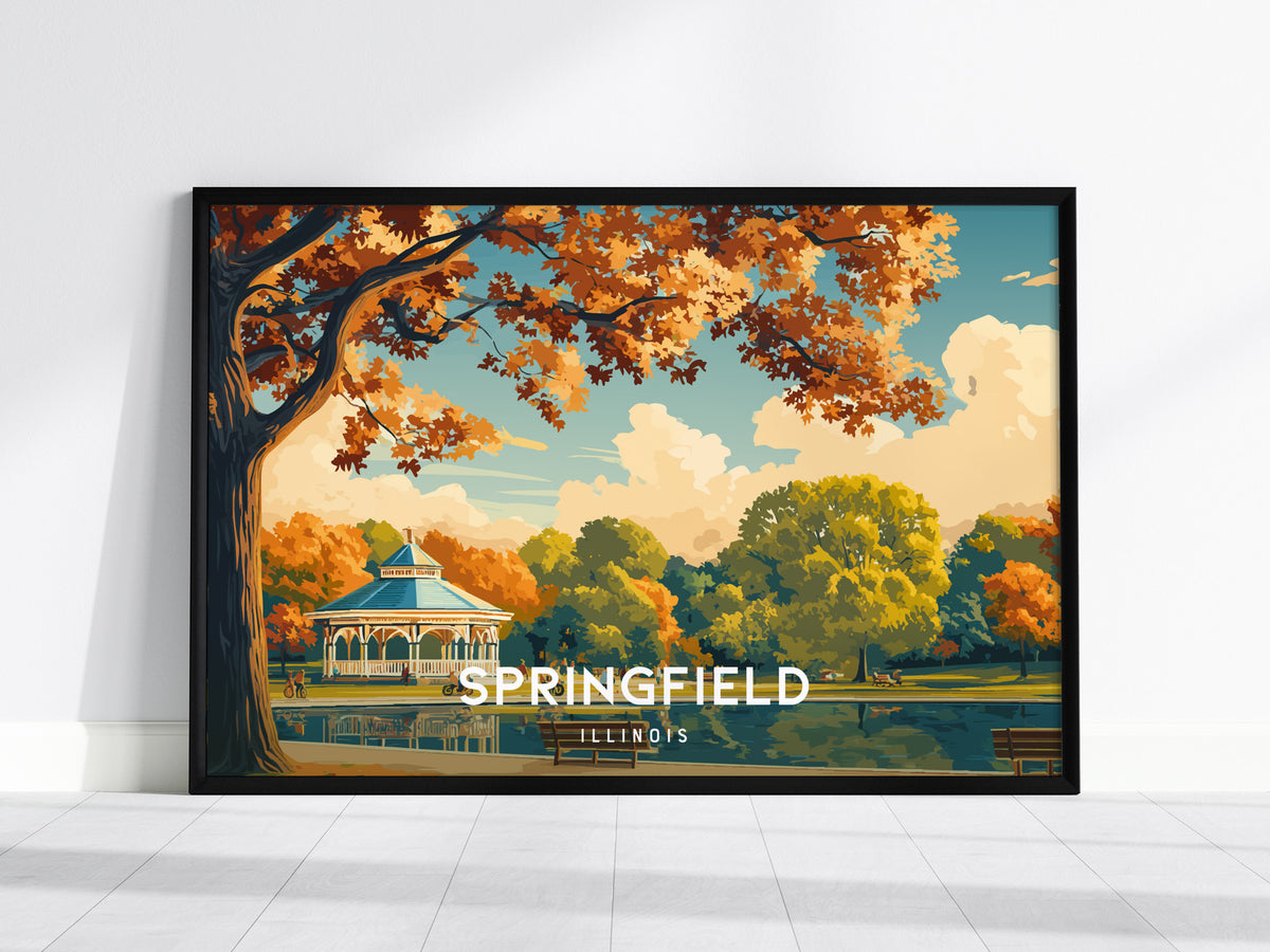 Springfield, Illinois Landscape Poster | Historic Route 66 Prairie Framed or Unframed Wall Art — framed wall art, 24x36 in