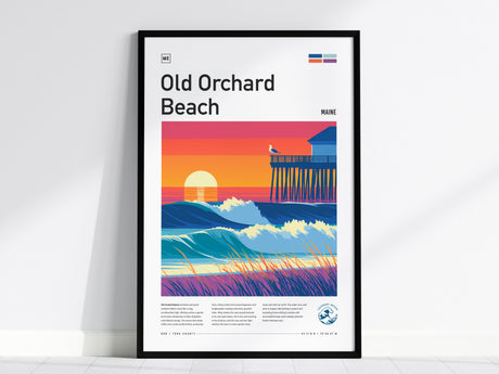 Old Orchard Beach, Maine Poster | Pier & Surf Coastal Charm Wall Art — framed wall art, 24x36 in
