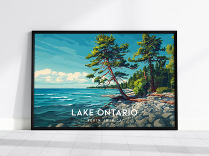 Lake Ontario Landscape Poster | North America Destination Print | Coastal Beach Decor Wall Art — framed wall art, 24x36 in