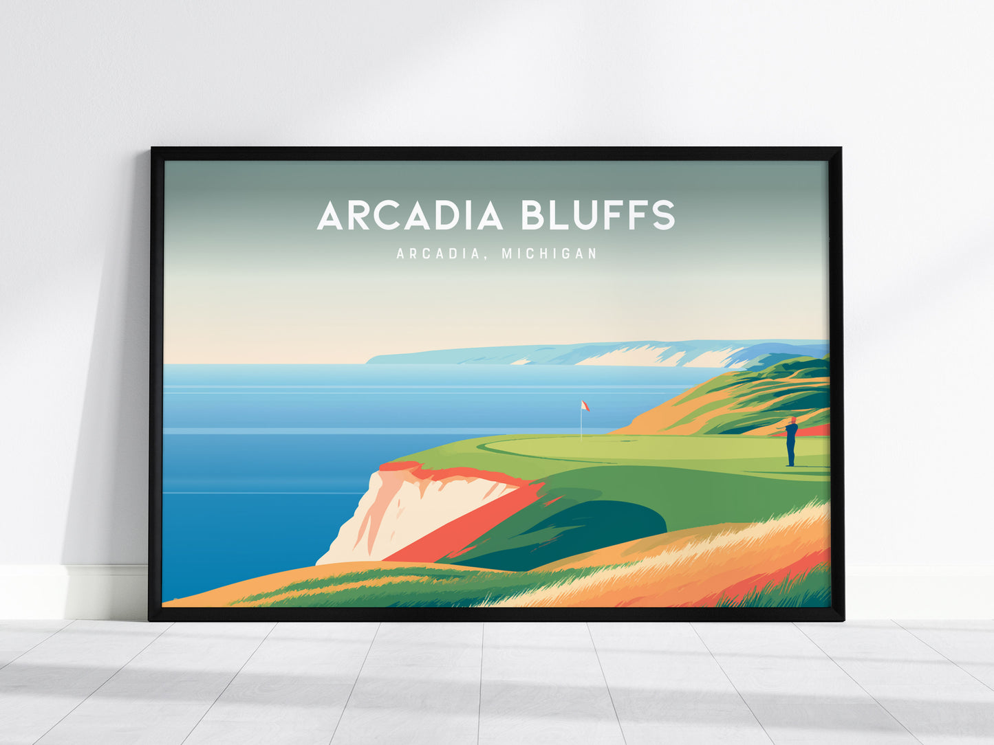 Arcadia Bluffs, Arcadia, Michigan Landscape Poster | Golf Course Print Country Club Decor Wall Art — framed wall art, 24x36 i