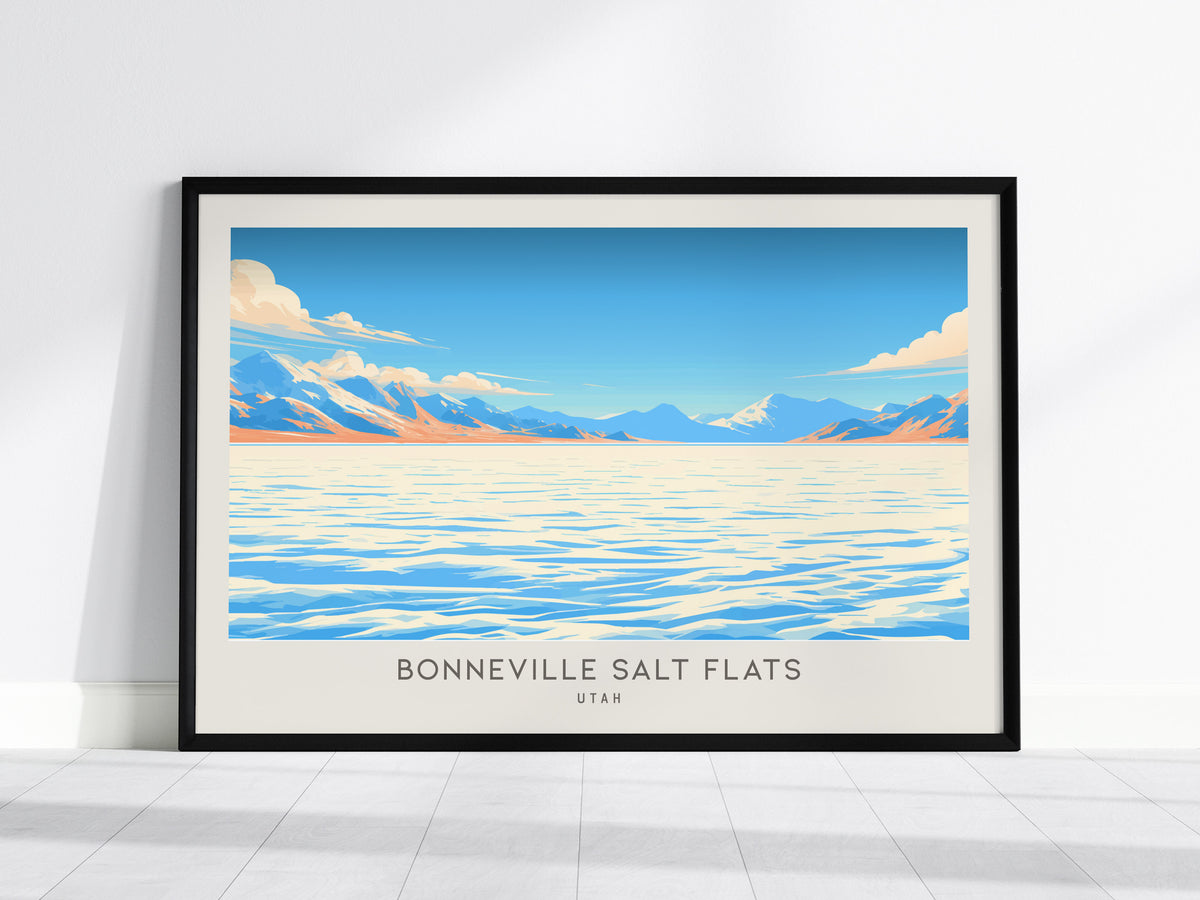 Bonneville Salt Flats Landscape Matte Border Poster | Utah Travel Gift Framed or Unframed — framed wall art, 24x36 in