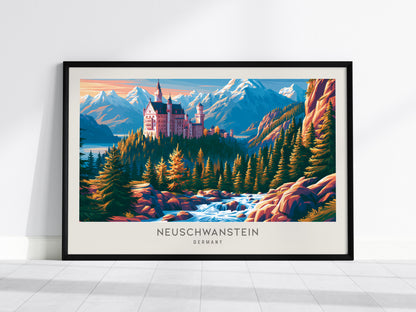 Neuschwanstein Landscape Matte Border Poster | Germany Framed or Unframed Travel Wall Art — framed wall art, 24x36 in