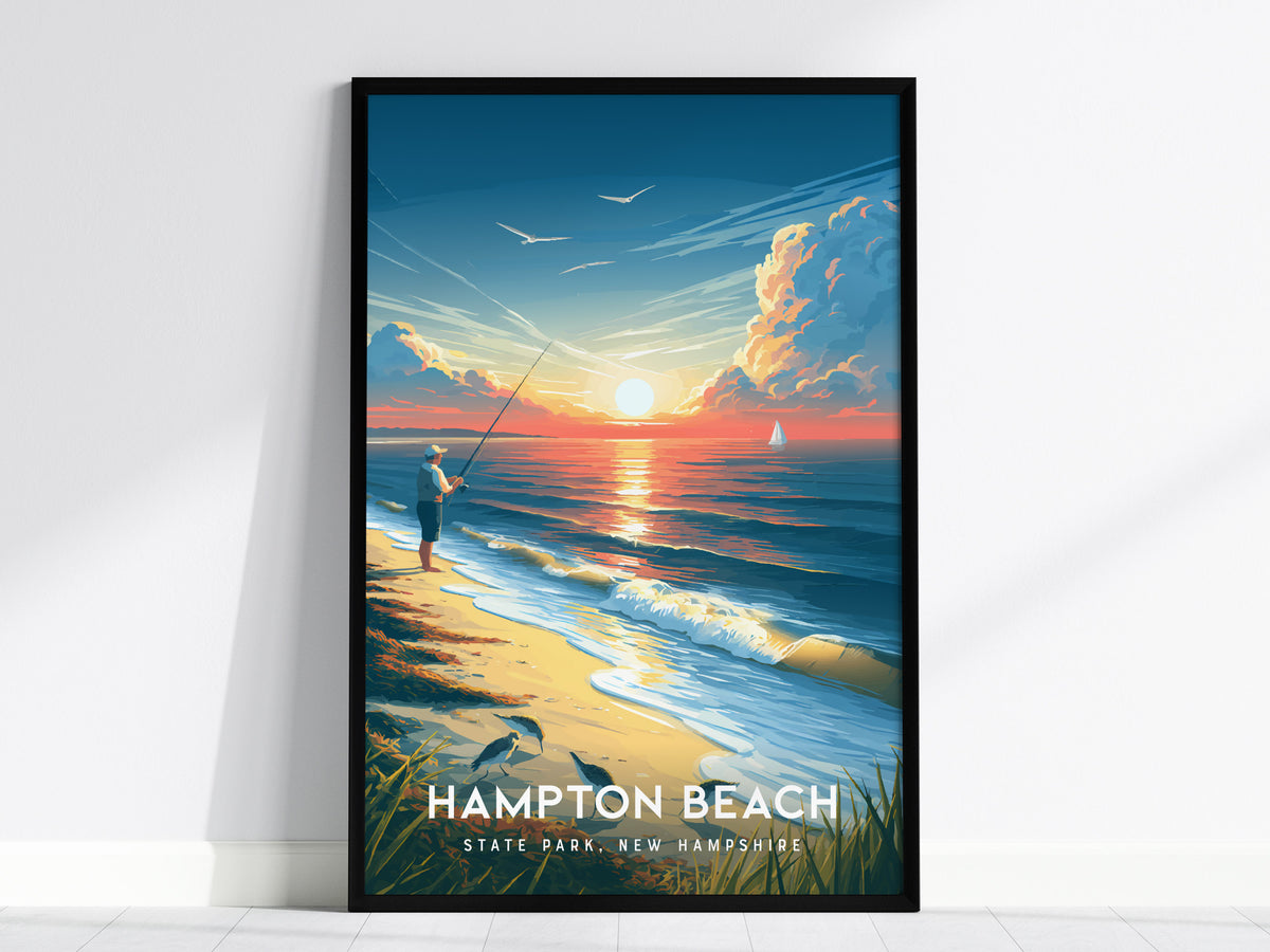 Hampton Beach, New Hampshire Poster | State Park, New Hampshire | State Park Destination Print Wall Art — framed wall art, 24