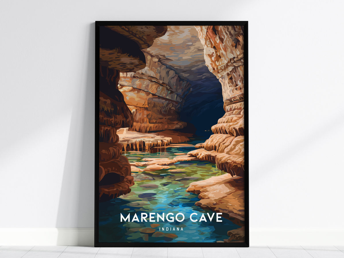 Marengo Cave, Indiana Poster | Underground Adventure Destination Print Wall Art — framed wall art, 24x36 in