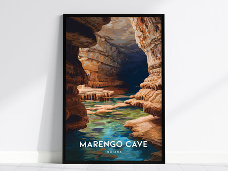 Marengo Cave, Indiana Poster | Underground Adventure Destination Print Wall Art — framed wall art, 24x36 in