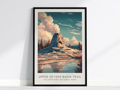Upper Geyser Basin Trail Matte Border Poster | Yellowstone National Park Destination Print — framed wall art, 24x36 in