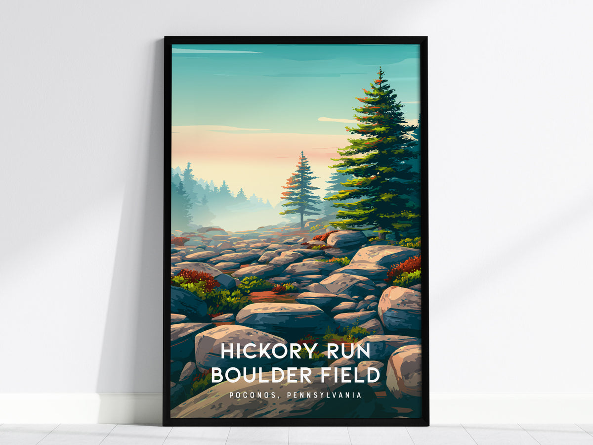 Hickory Run Boulder Field, Poconos, Pennsylvania Poster | Ancient Rocks & Forest Travel Wall Art — framed wall art, 24x36 in
