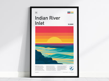 Indian River Inlet, Delaware Poster | Surf & Bridge Coastal Wall Art — framed wall art, 24x36 in
