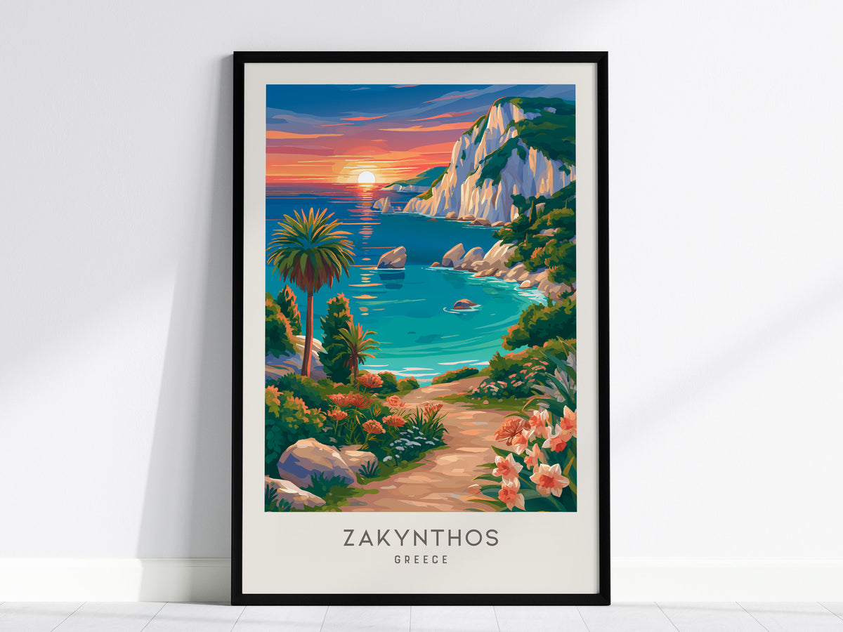Zakynthos Matte Border Poster | Greece Travel Wall Art — framed wall art, 24x36 in