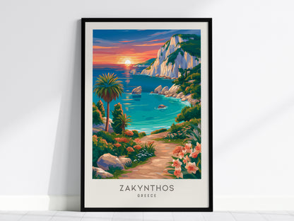 Zakynthos Matte Border Poster | Greece Travel Wall Art — framed wall art, 24x36 in