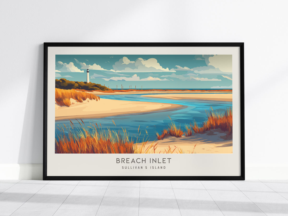 Breach Inlet Landscape Matte Border Poster | Sullivan's Island Beach House Decor Destination Print — framed wall art, 24x36 i