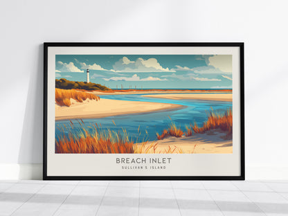 Breach Inlet Landscape Matte Border Poster | Sullivan's Island Beach House Decor Destination Print — framed wall art, 24x36 i