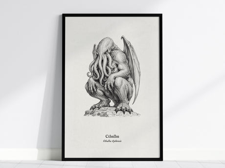 Cthulhu Poster | Cthulhu rlyehensis Pen and Ink Print | Vintage Scientific Illustration Wall Art — framed wall art, 24x36 in