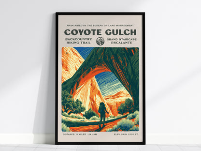Coyote Gulch, Grand Staircase-Escalante Poster | Hiker Gift | Backcountry Trail Wall Art — framed wall art, 24x36 in