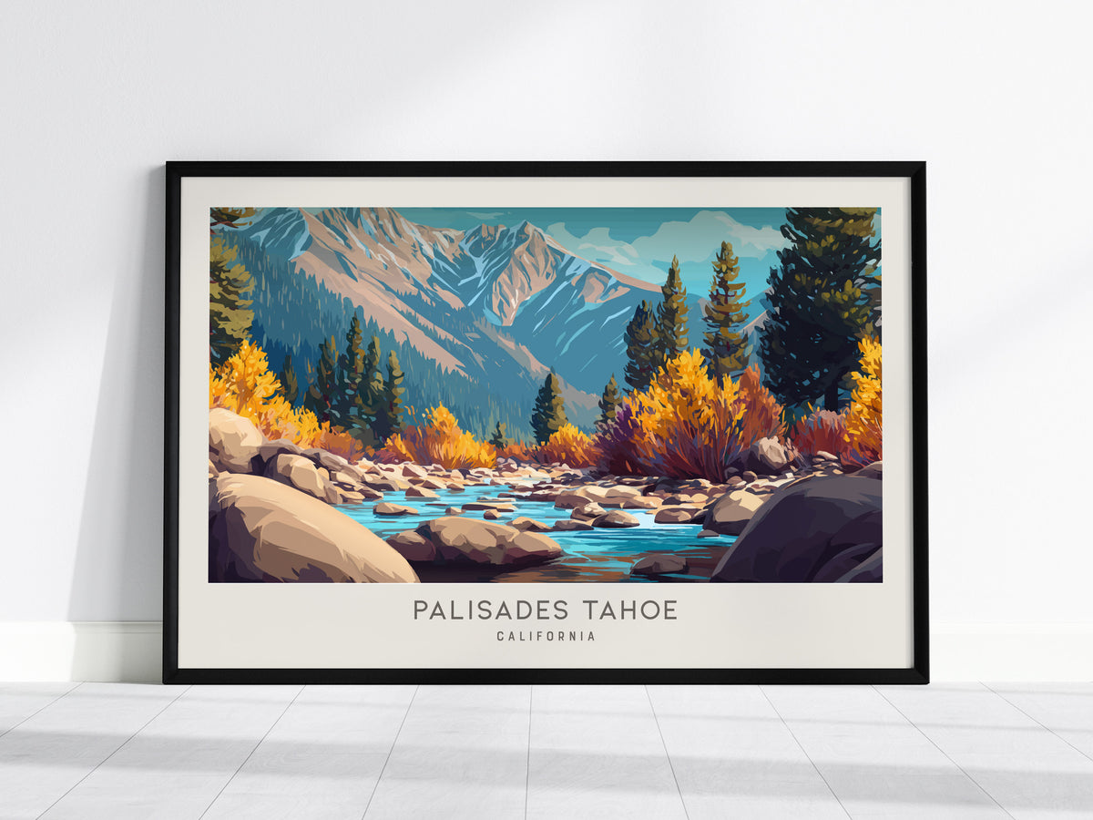 Palisades Tahoe Landscape Matte Border Poster | California Framed or Unframed Travel Wall Art — framed wall art, 24x36 in