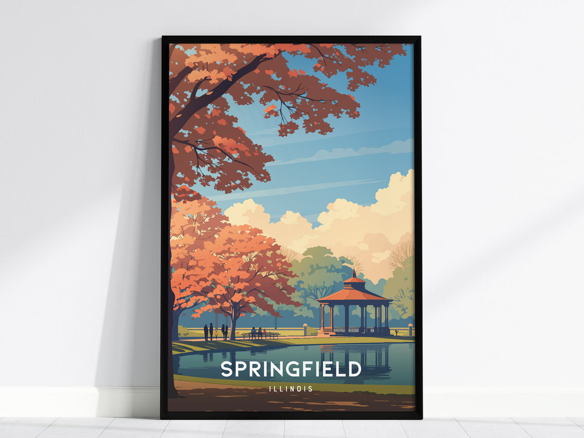 Springfield, Illinois Poster | Capitol Charm & Prairie Skyline Wall Art — framed wall art, 24x36 in