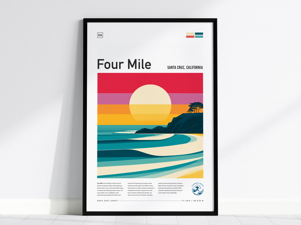Four Mile, Santa Cruz, California Poster | Surf Wall Art & Beach House Decor — framed wall art, 24x36 in