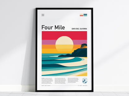 Four Mile, Santa Cruz, California Poster | Surf Wall Art & Beach House Decor — framed wall art, 24x36 in