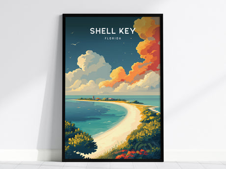 Shell Key, Florida Poster | Secluded Island & Shorebirds Wall Art — framed wall art, 24x36 in