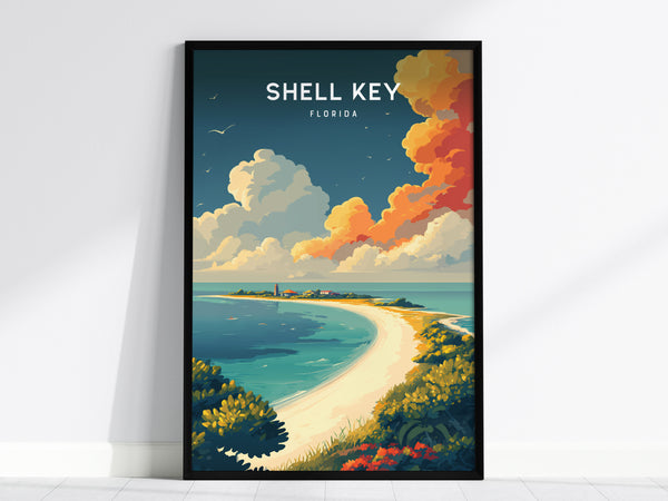 Shell Key, Florida Poster | Secluded Island & Shorebirds Wall Art — framed wall art, 24x36 in