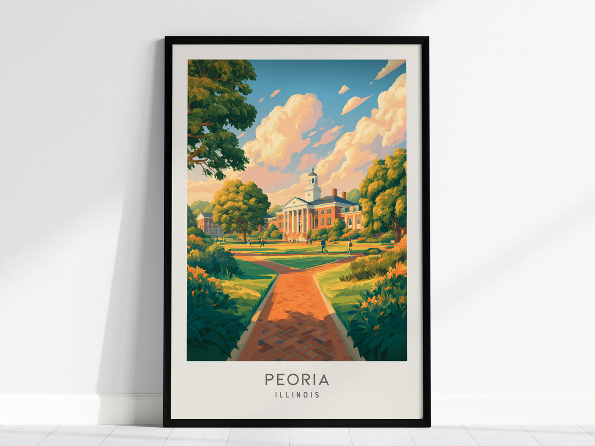 Peoria Matte Border Poster | Illinois Destination Print Travel Wall Art — framed wall art, 24x36 in