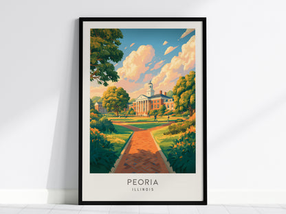 Peoria Matte Border Poster | Illinois Destination Print Travel Wall Art — framed wall art, 24x36 in