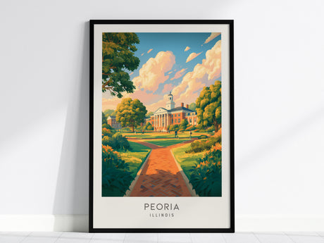 Peoria Matte Border Poster | Illinois Destination Print Travel Wall Art — framed wall art, 24x36 in
