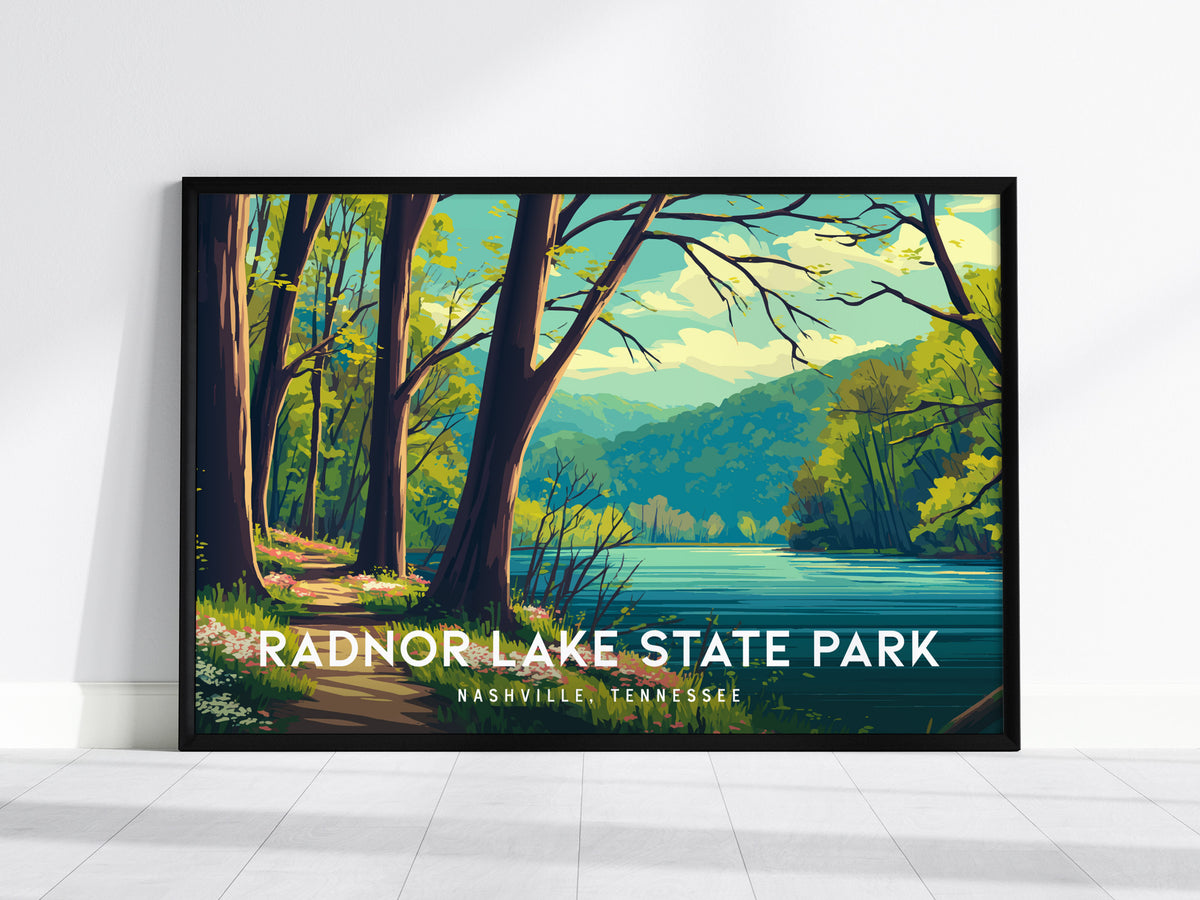 Radnor Lake State Park Landscape Poster | Nashville, Tennessee Vacation Wall Art — framed wall art, 24x36 in