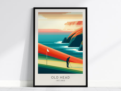 Old Head Matte Border Poster | Ireland Golf Course Print & Links Wall Art — framed wall art, 24x36 in