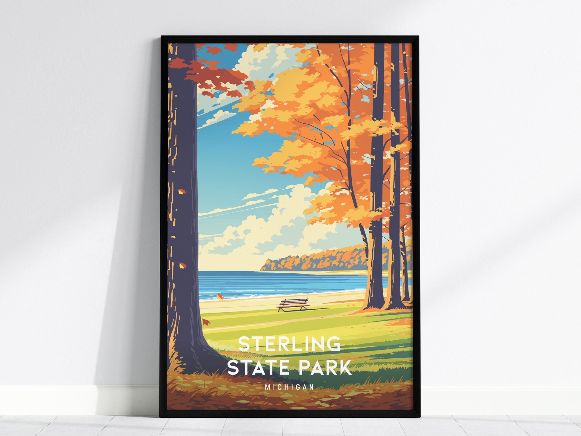Sterling State Park, Michigan Poster | Lakeside Marshland & Sunset Wall Art — framed wall art, 24x36 in