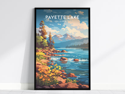 Payette Lake, Idaho Poster | Mountain Lake Destination Print Wall Art — framed wall art, 24x36 in