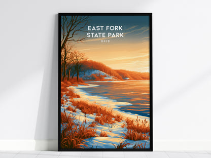 East Fork State Park, Ohio Poster | Lakeside Serenity & Rolling Hills Wall Art — framed wall art, 24x36 in