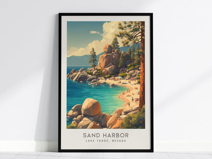 Sand Harbor Matte Border Poster | Lake Tahoe, Nevada Coastal Beach Decor — framed wall art, 24x36 in