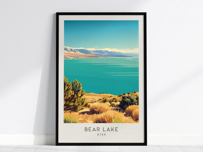 Bear Lake Matte Border Poster | Utah Travel Wall Art Coastal Beach Decor — framed wall art, 24x36 in