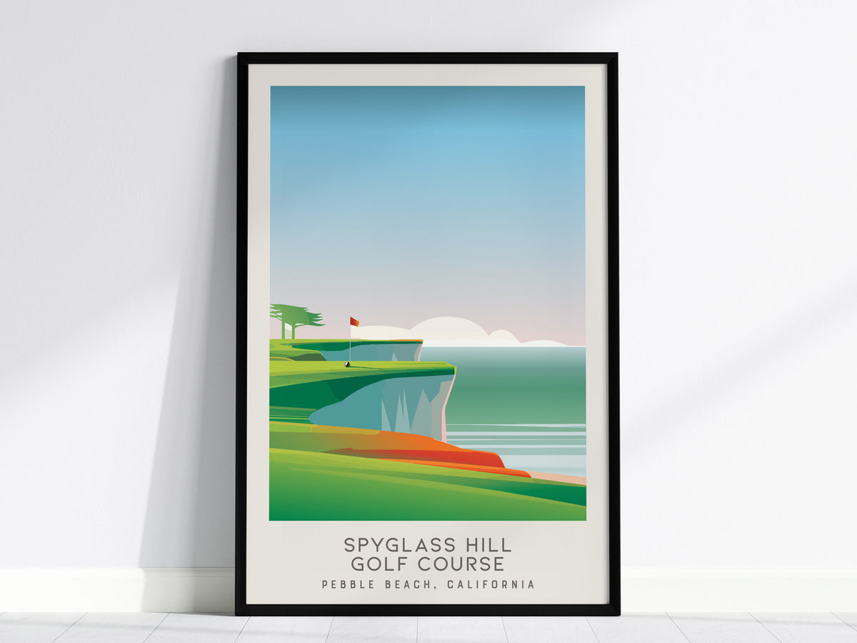 Spyglass Hill Golf Course Matte Border Poster | Pebble Beach, California Travel Wall Art — framed wall art, 24x36 in