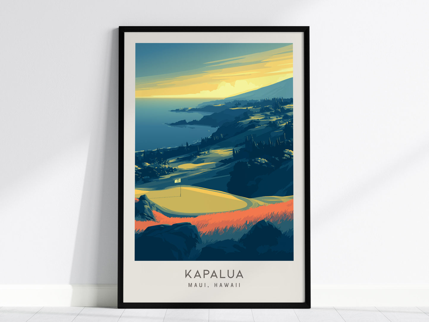 Kapalua Matte Border Poster | Maui, Hawaii Golf Course Print Travel Wall Art — framed wall art, 24x36 in