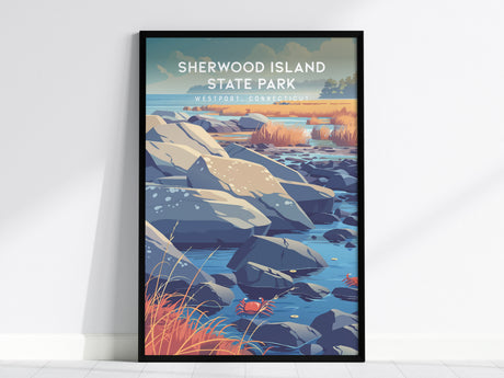 Sherwood Island State Park, Westport, Connecticut Poster | Seaside Travel Gift Wall Art — framed wall art, 24x36 in