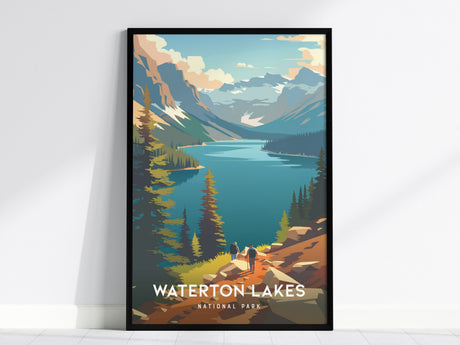 Waterton Lakes, National Park Canada Poster | Mountain Lake Destination Print Wall Art — framed wall art, 24x36 in