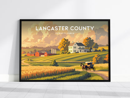 Lancaster County Landscape Poster | Pennsylvania Amish Country Framed or Unframed Wall Art — framed wall art, 24x36 in