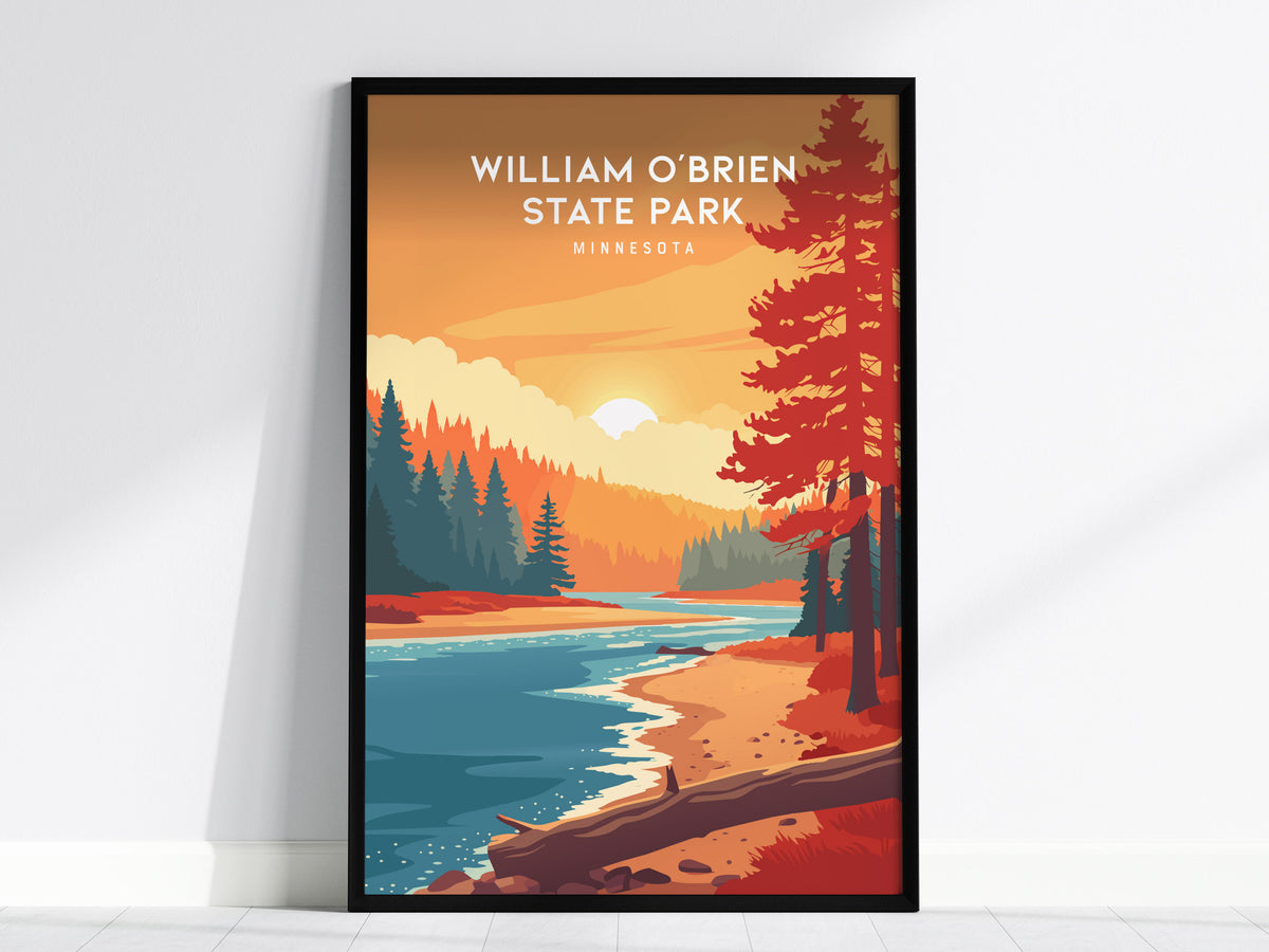 William O'Brien State Park, Minnesota Poster | Riverside Forest Wilderness Destination Print Wall Art — framed wall art, 24x3