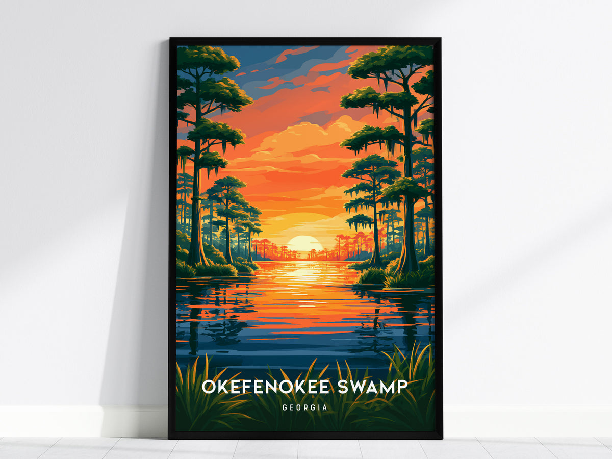 Okefenokee Swamp, Georgia Poster | Coastal Beach Decor Wetland Wildlife Wall Art — framed wall art, 24x36 in