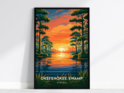 Okefenokee Swamp, Georgia Poster | Coastal Beach Decor Wetland Wildlife Wall Art — framed wall art, 24x36 in
