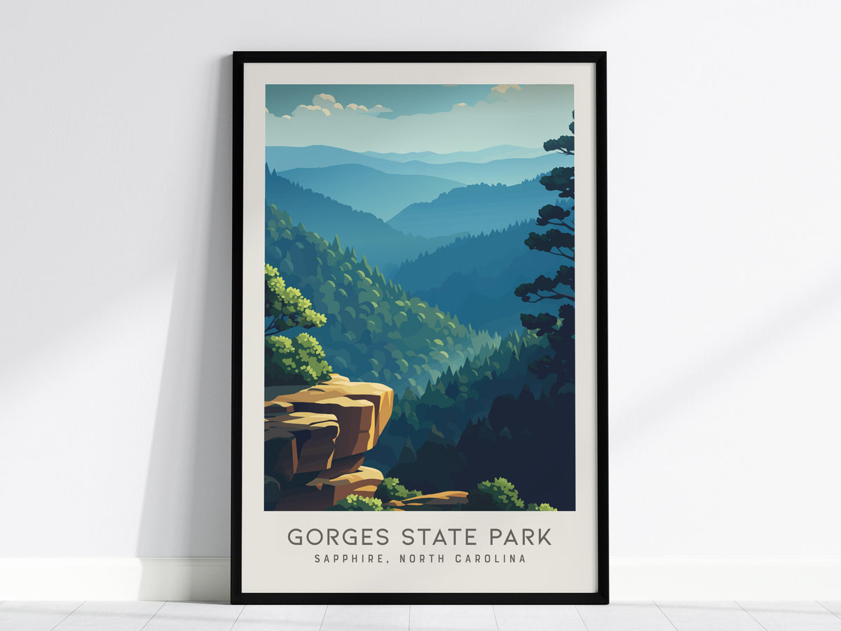 Gorges State Park Matte Border Poster | Sapphire, North Carolina Destination Print — framed wall art, 24x36 in