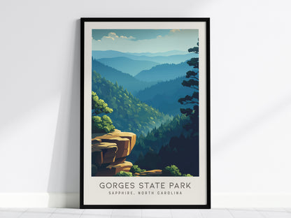 Gorges State Park Matte Border Poster | Sapphire, North Carolina Destination Print — framed wall art, 24x36 in
