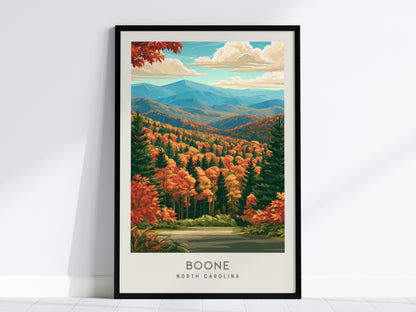 Boone Matte Border Poster | North Carolina Travel Wall Art — framed wall art, 24x36 in