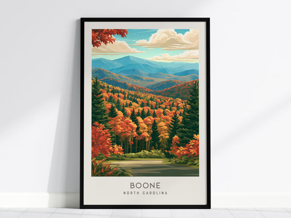 Boone Matte Border Poster | North Carolina Travel Wall Art — framed wall art, 24x36 in