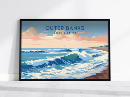 Outer Banks, North Carolina Landscape Poster | Coastal Beach Decor Wall Art — framed wall art, 24x36 in